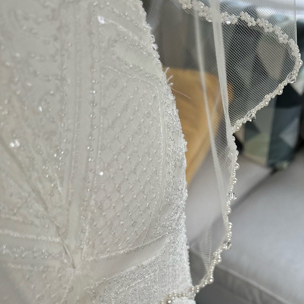Wedding separates: tulle corset top with boning, fully beaded skirt, veil - Picture 3 of 15